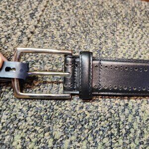 Brooks Brothers Perforated Leather Belt - Black Silver Buckle (34) Made in Italy